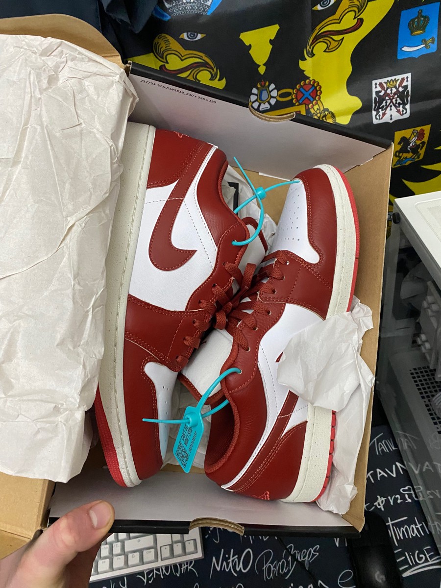 custom review-Jordan Air Jordan 1 Устойчивый к истиранию Низкий Топ Винтажные баскетбольные кроссовки Мужские Дюна Красный