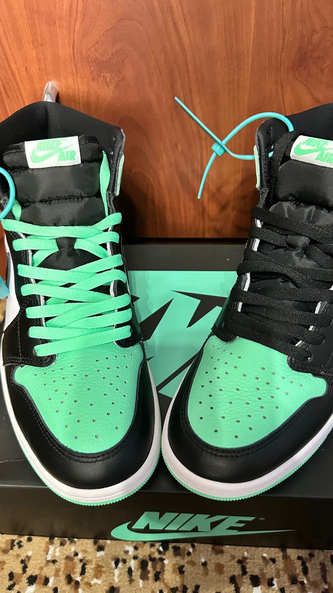 custom review-Jordan Air Jordan 1 High OG 'Зеленый Свечение' Высокий Топ Винтажные Баскетбольные Кроссовки Унисекс Черный Мятно-Зеленый