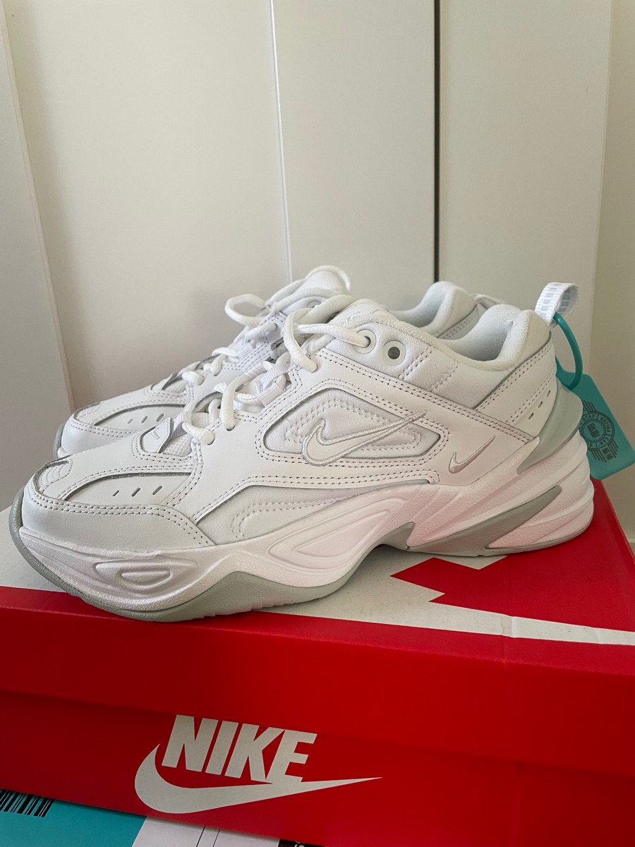 custom review-nike M2K Tekno Белый PURE Платина Низкий Топ Кроссовки с Толстой Подошвой Женские Белые