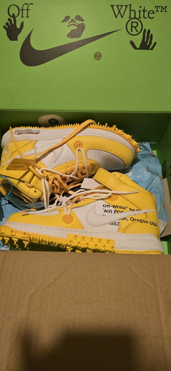 custom review-Off Белый x Nike Air FORCE 1 'Белый и Varsity Maize' MID Скейтбординг Кроссовки Unisex Желтый Белый