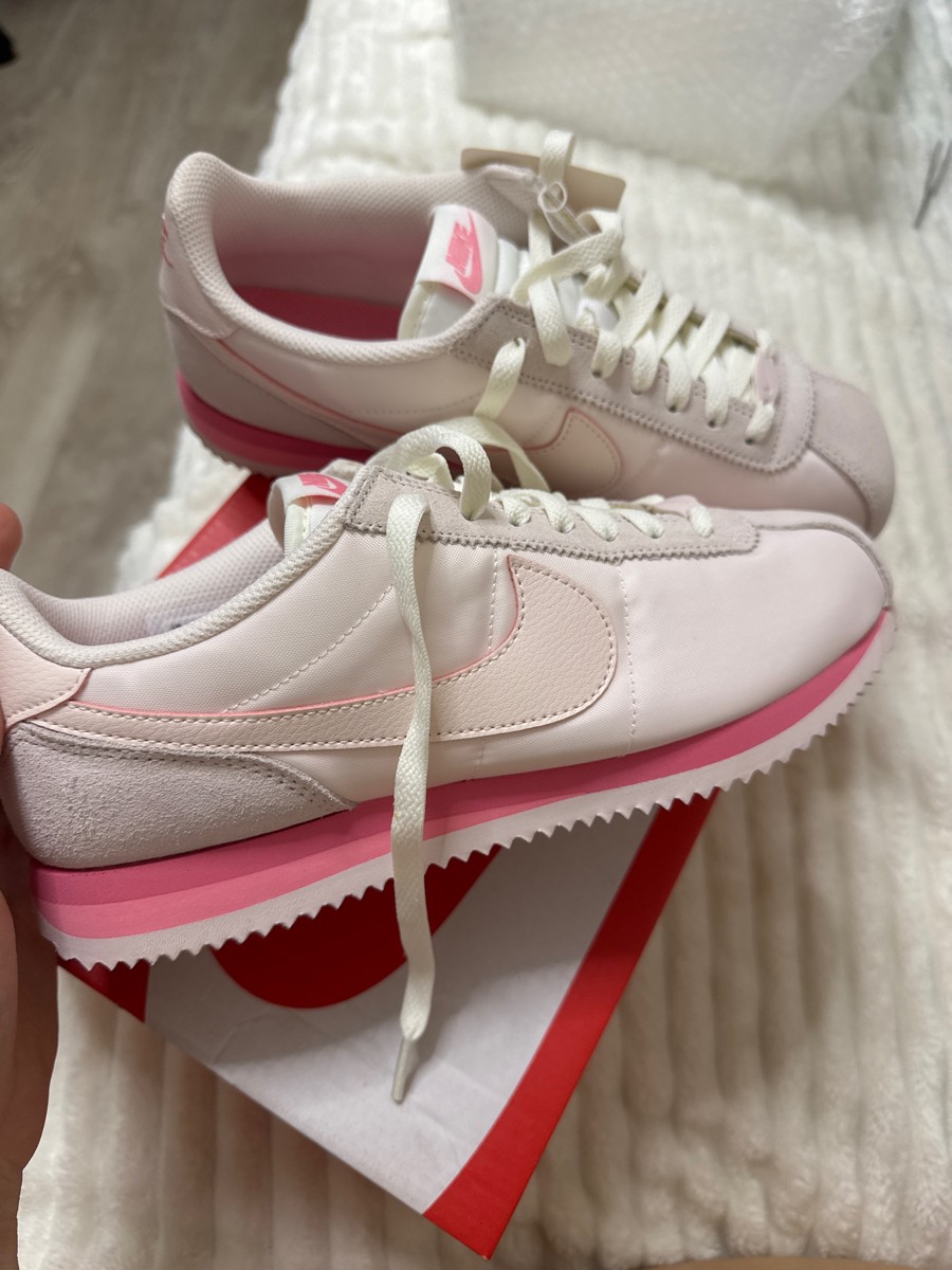 custom review-nike Cortez Collection Low Топ Повседневный Городской Коммутер Беговые кроссовки Женские Бежевый Белый Розовый