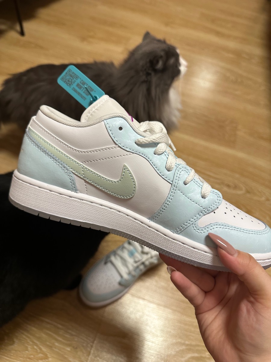 custom review-Jordan Air Jordan 1 Low SE Устойчивый к истиранию Низкий Топ Детские Баскетбольные Кроссовки Белый Синий