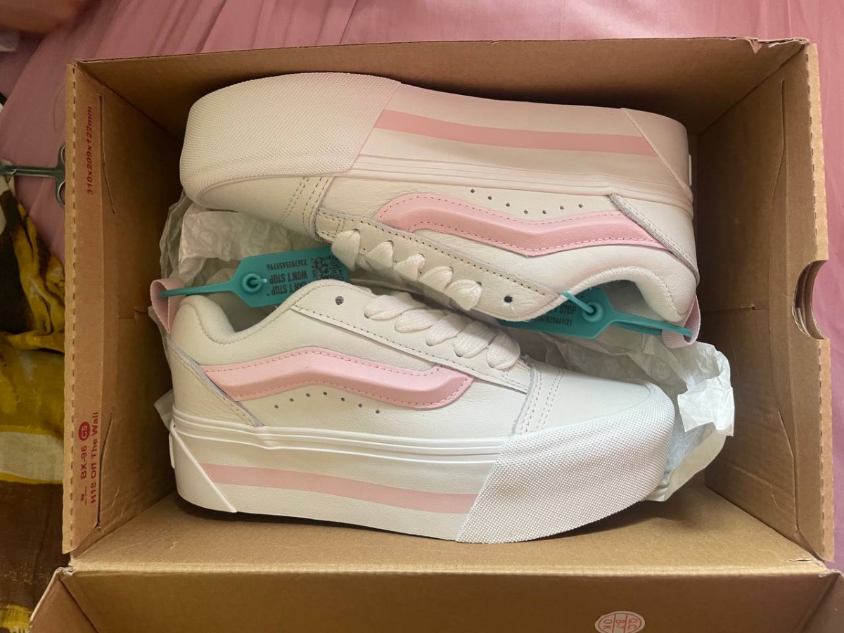 custom review-Vans Knu Stack Аbrasion Resistant Низкие Кроссовки для Скейтбординга Унисекс Белый Розовый