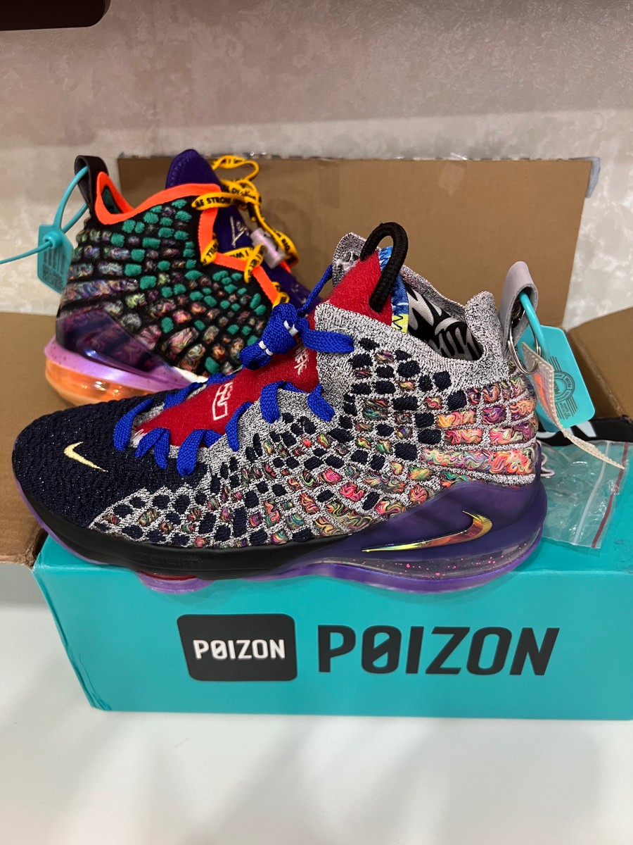 custom review-Nike Lebron 17 'What The Lebron 17 Abrasion Resistant MID Топ Детские Баскетбольные кроссовки Несовпадающие Фиолетовый Зеленый