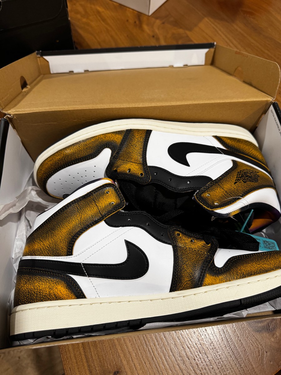 custom review-Jordan Air Jordan 1 MID SE MID Топ Винтажные баскетбольные кроссовки Мужской Белый Желтый Черный