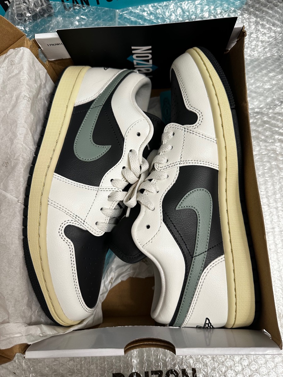custom review-Jordan Air Jordan 1 Low 'Jade Smoke' Устойчивый к истиранию Низкий Топ Винтажные Баскетбольные Кроссовки Унисекс Черный Зеленый