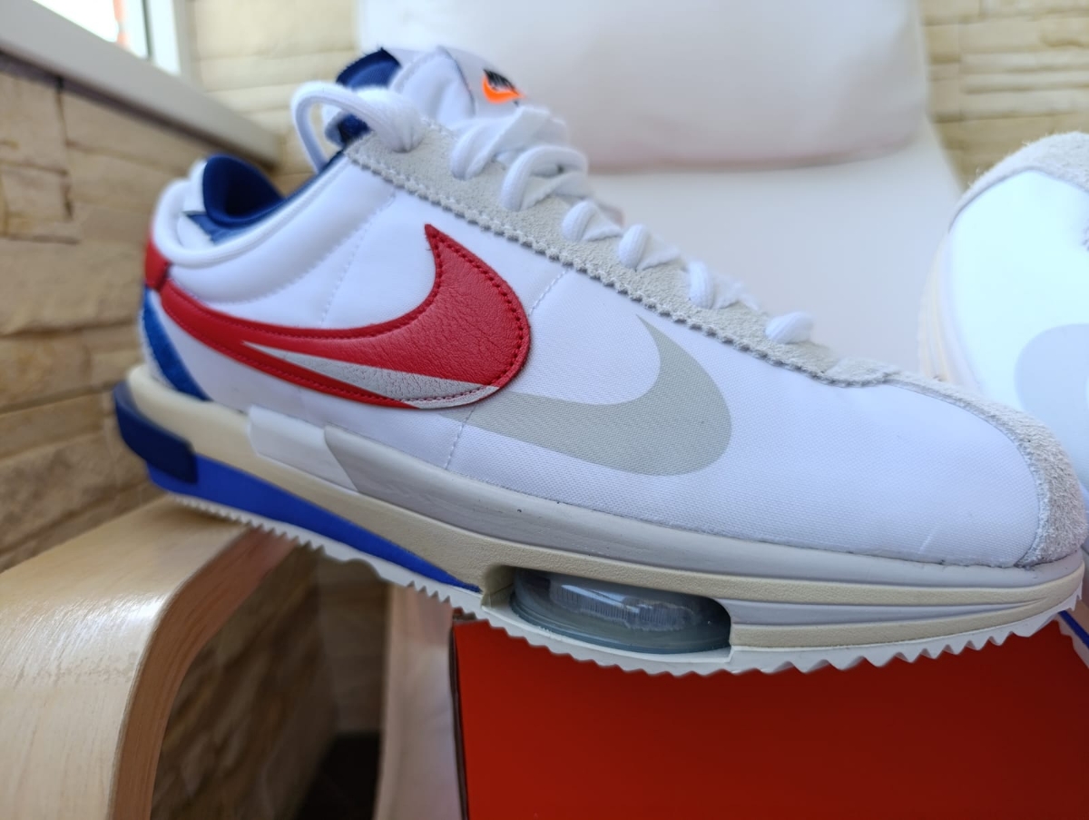 custom review-Sacai совместный бренд x Nike Zoom Cortez Low Топ Повседневный Городской Коммутирование Беговые кроссовки Унисекс Белый Красный Синий