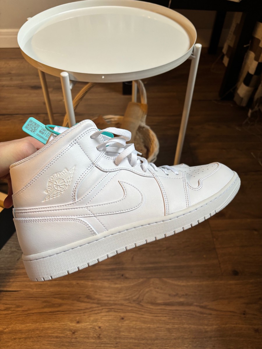 custom review-Jordan Air Jordan 1 MID 'Triple White' Амортизация MID Топ Винтажные баскетбольные кроссовки Мужской Белый