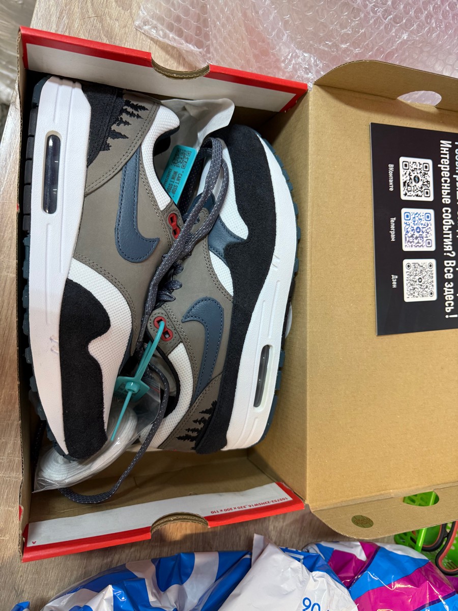 custom review-Nike Air Max 1 Prm 'Escape' Устойчивый к истиранию Низкий Топ Повседневная обувь Унисекс Серый Белый Черный