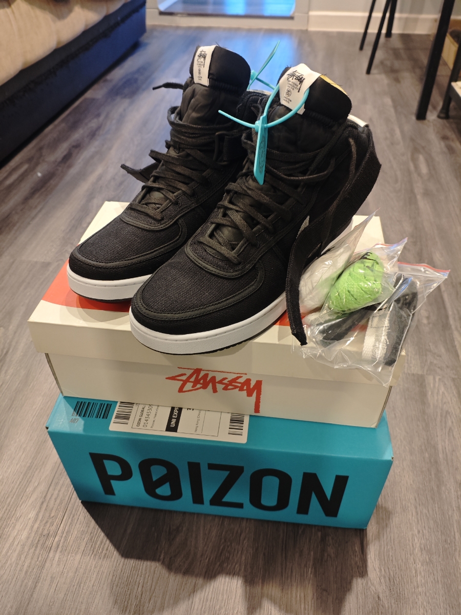 custom review-Stussy x Nike Vandal High Аbrasion Resistant Высокие Кроссовки для скейтбординга Унисекс Черный Белый