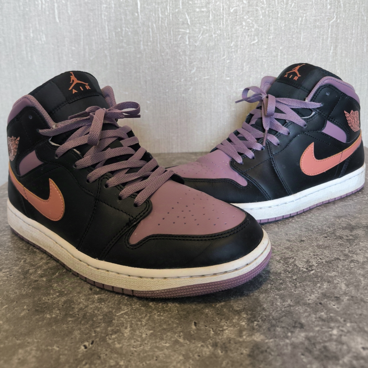 custom review-Jordan Air Jordan 1 MID Амортизаторы Slip-resistant MID Топ Винтажные баскетбольные кроссовки Мужской Фиолетовый