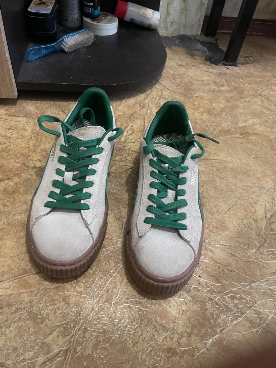 custom review-PUMA Suede Устойчивые к истиранию Низкие Кроссовки для скейтбординга Женские Бежево-зеленые