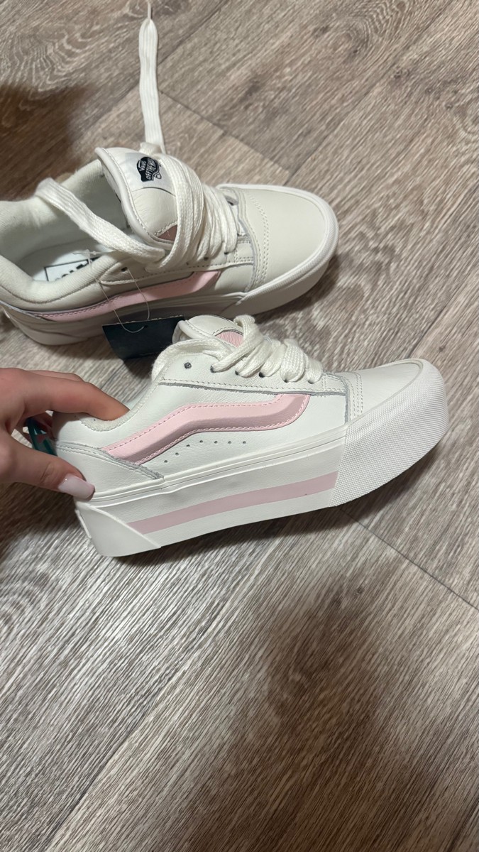 custom review-Vans Knu Stack Аbrasion Resistant Низкие Кроссовки для Скейтбординга Унисекс Белый Розовый