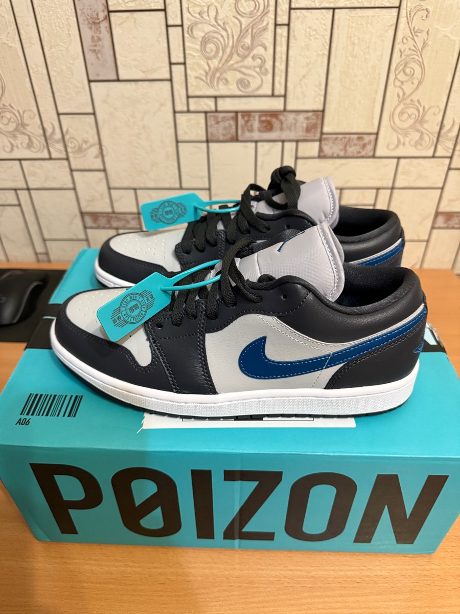 custom review-Jordan Air Jordan 1 Устойчивый к истиранию Низкий Топ Винтажные Баскетбольные Кроссовки Унисекс Черный Серый Синий