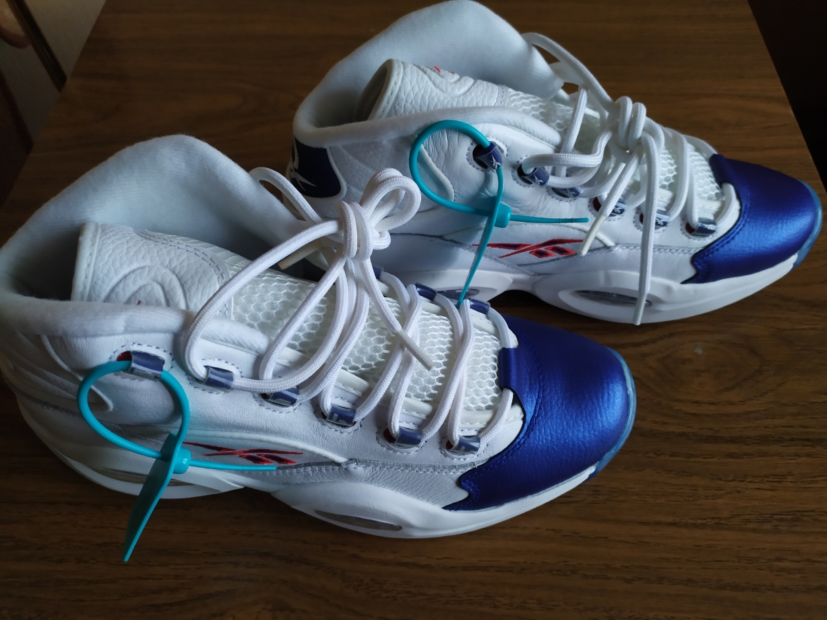 custom review-Reebok совместный бренд Question Mid 'Синий Палец' MID Топ Винтажные баскетбольные кроссовки Унисекс Белый и синий цвет