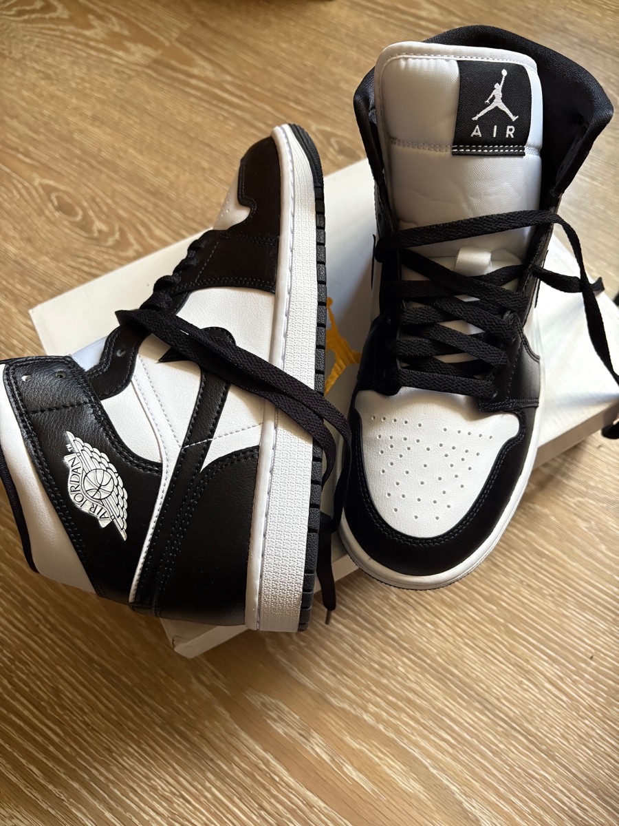 custom review-Jordan Air Jordan 1 MID Черный Белый Панда MID Топ Винтажные Баскетбольные Кроссовки Женские Черный Белый