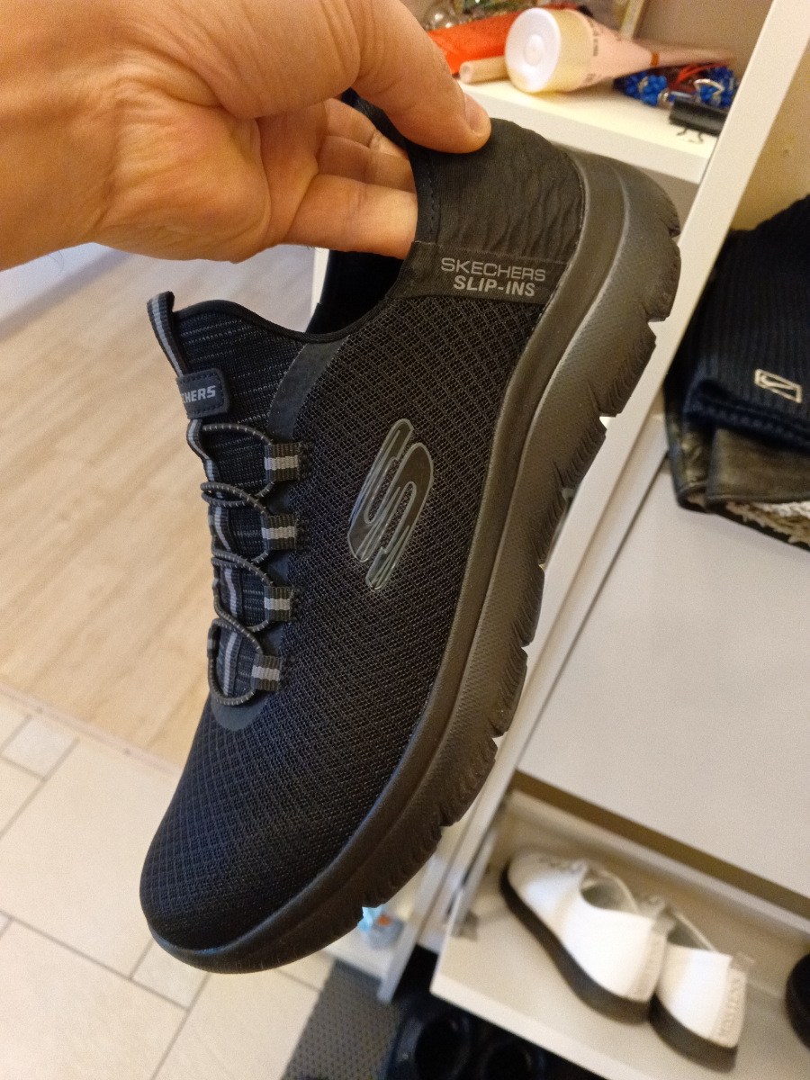 custom review-Skechers Summits Slip Ins Теннисные кроссовки Вспышка Технология Устойчивость к истиранию Дышащий Низкий верх Повседневная обувь Мужской Черный