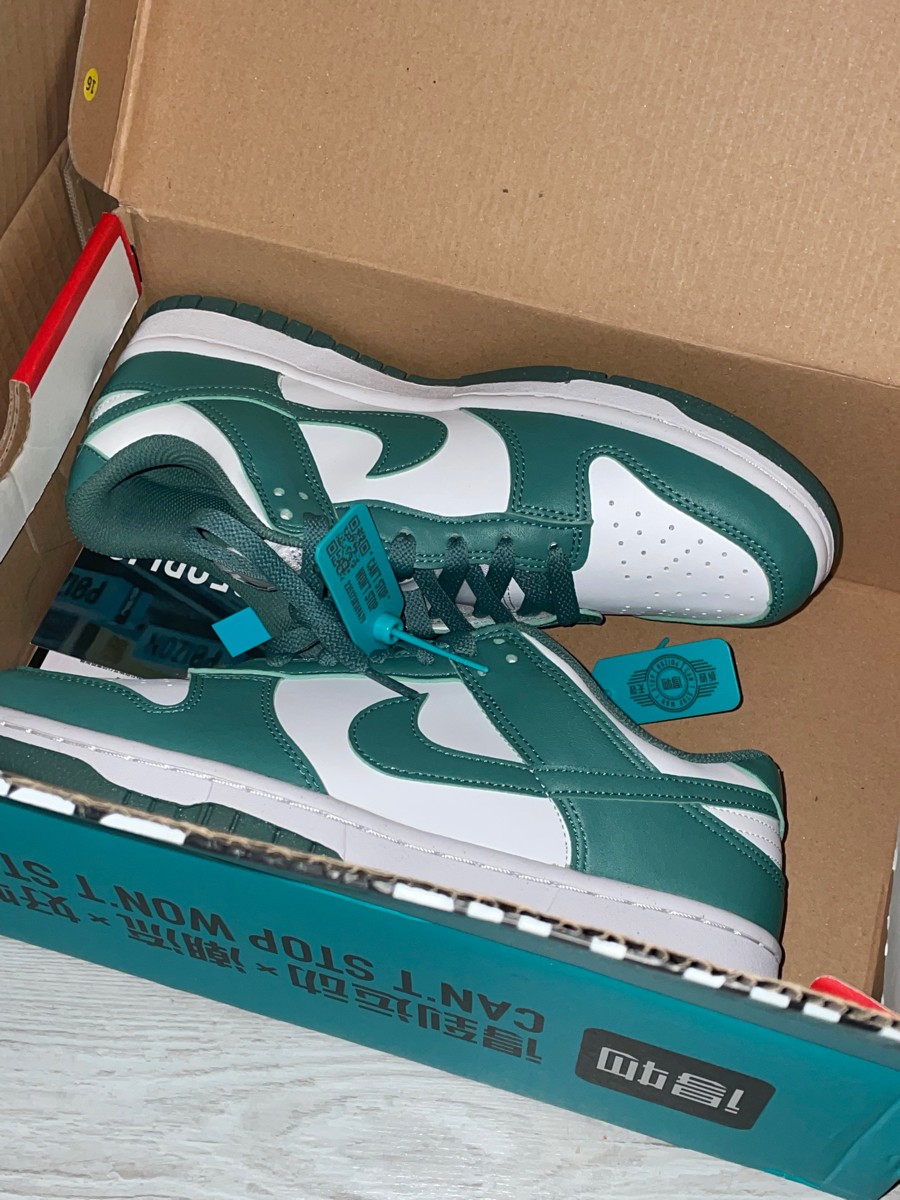 custom review-Nike Dunk Low Топ Скейтборд Кроссовки Женские Зеленый Белый