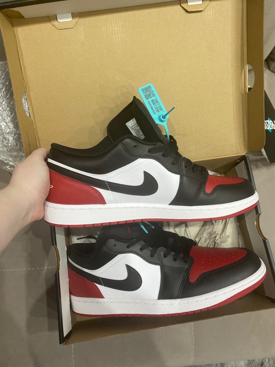 custom review-Jordan Air Jordan 1 Low 'Bred Toe' Устойчивый к истиранию Низкий Топ Винтажные Баскетбольные Кроссовки Мужские Bred Toe
