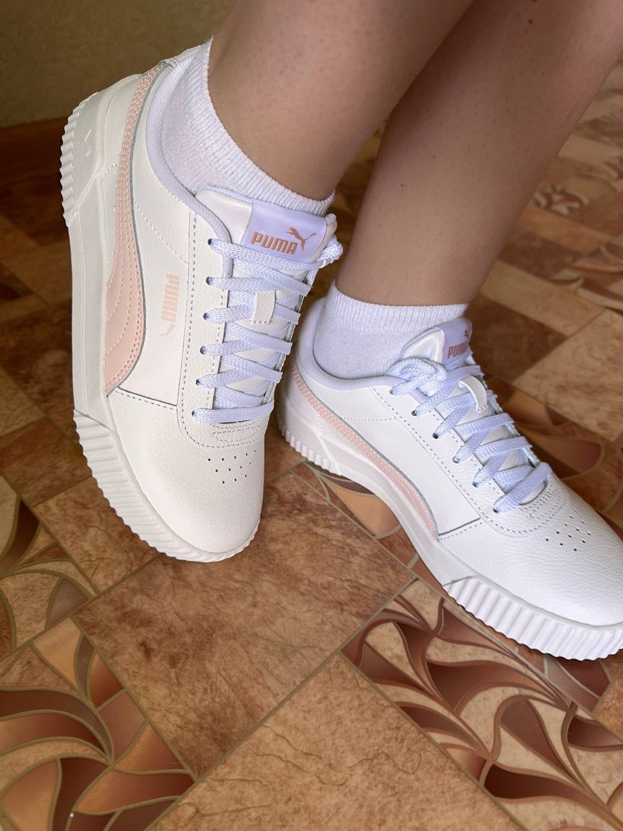 custom review-PUMA Carina Кожа Легкий Низкий Топ Кроссовки для скейтбординга Женские Белые Розовые