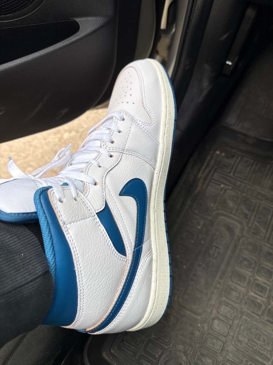 custom review-Jordan Air Jordan 1 MID Топ Винтажные Баскетбольные Кроссовки Мужские Белый Синий