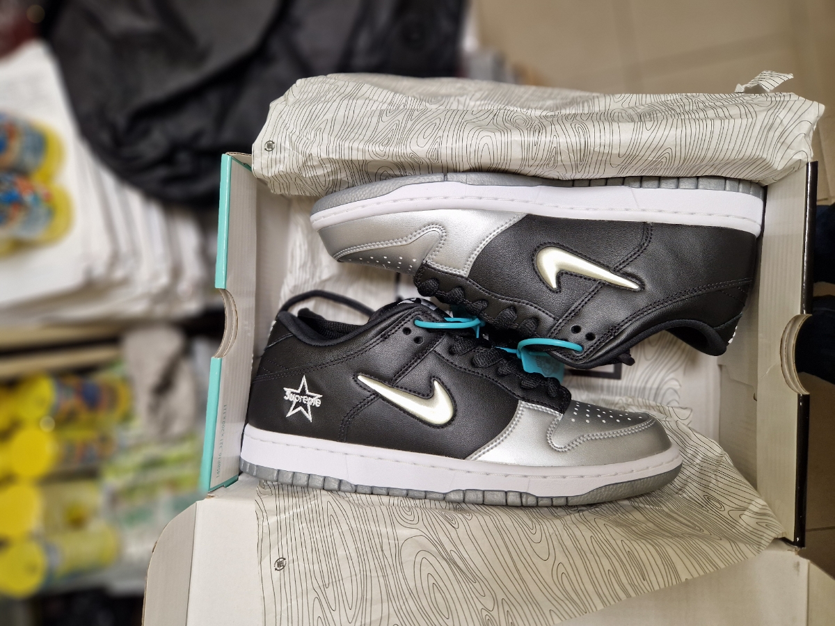 custom review-Supreme x Nike Dunk SB Low Топ Скейтборд Кроссовки Унисекс Черный Серебряный