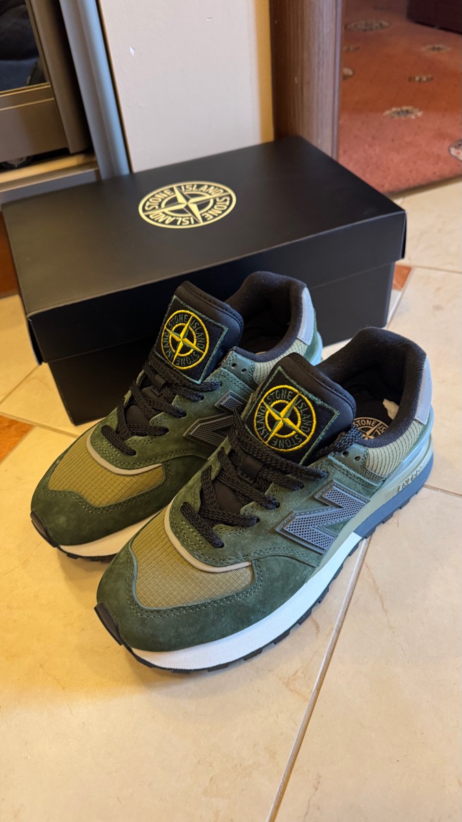 custom review-STONE ISLAND x New Balance NB 574 Устойчивый к истиранию низкий топ Повседневная городская обувь для коммутирования и бега Унисекс Зеленый
