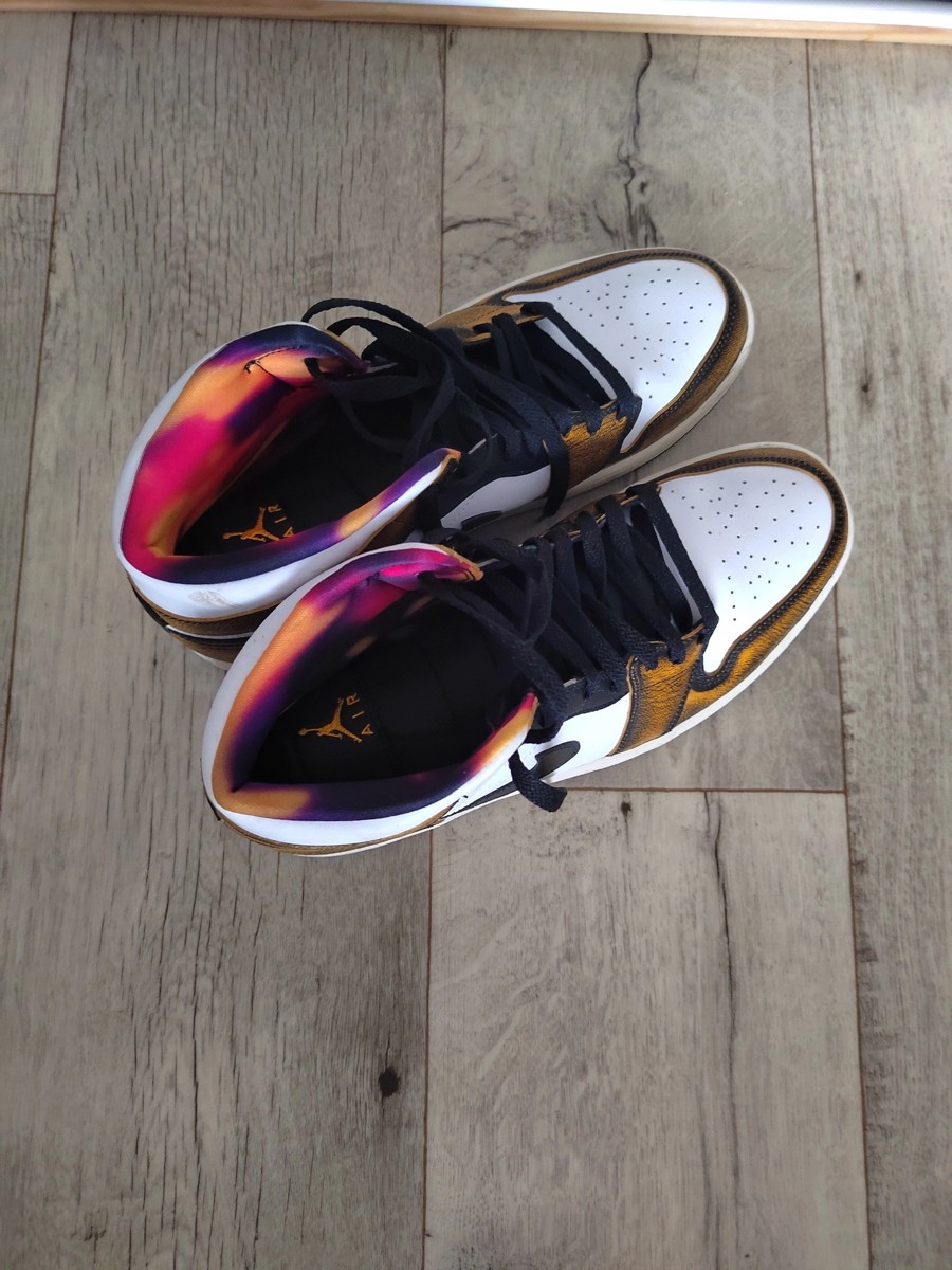 custom review-Jordan Air Jordan 1 MID SE MID Топ Винтажные баскетбольные кроссовки Мужской Белый Желтый Черный