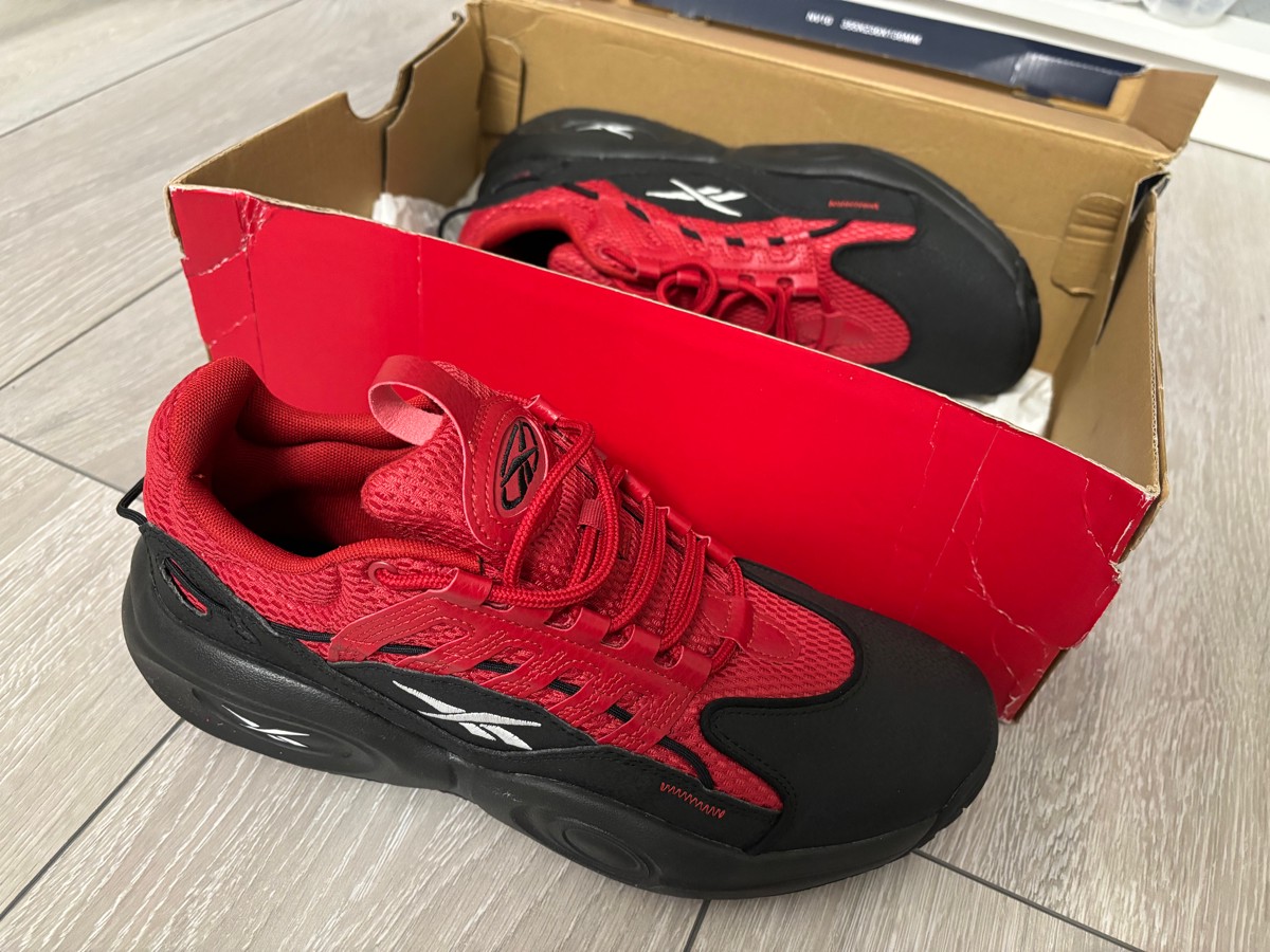 custom review-Reebok совместный бренд Solution Амортизация MID Топ Винтажные баскетбольные кроссовки Унисекс Черный Красный