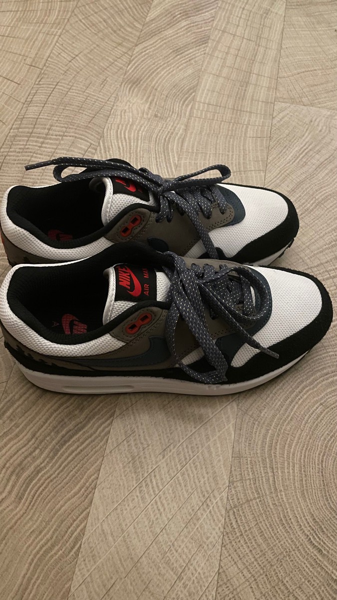 custom review-Nike Air Max 1 Prm 'Escape' Устойчивый к истиранию Низкий Топ Повседневная обувь Унисекс Серый Белый Черный