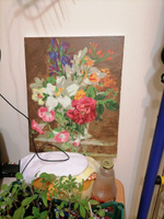 Картина по номерам на холсте 40х50 40 x 50 на подрамнике "Ваза с букетом лилий, роз и колокольчиков" DVEKARTINKI #54, Юлия А.