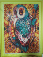 Алмазная мозаика на подрамнике - Сова цветная. Картина стразами 30 на 40 - сова на ветке разноцветная #55, Ольга Щ.
