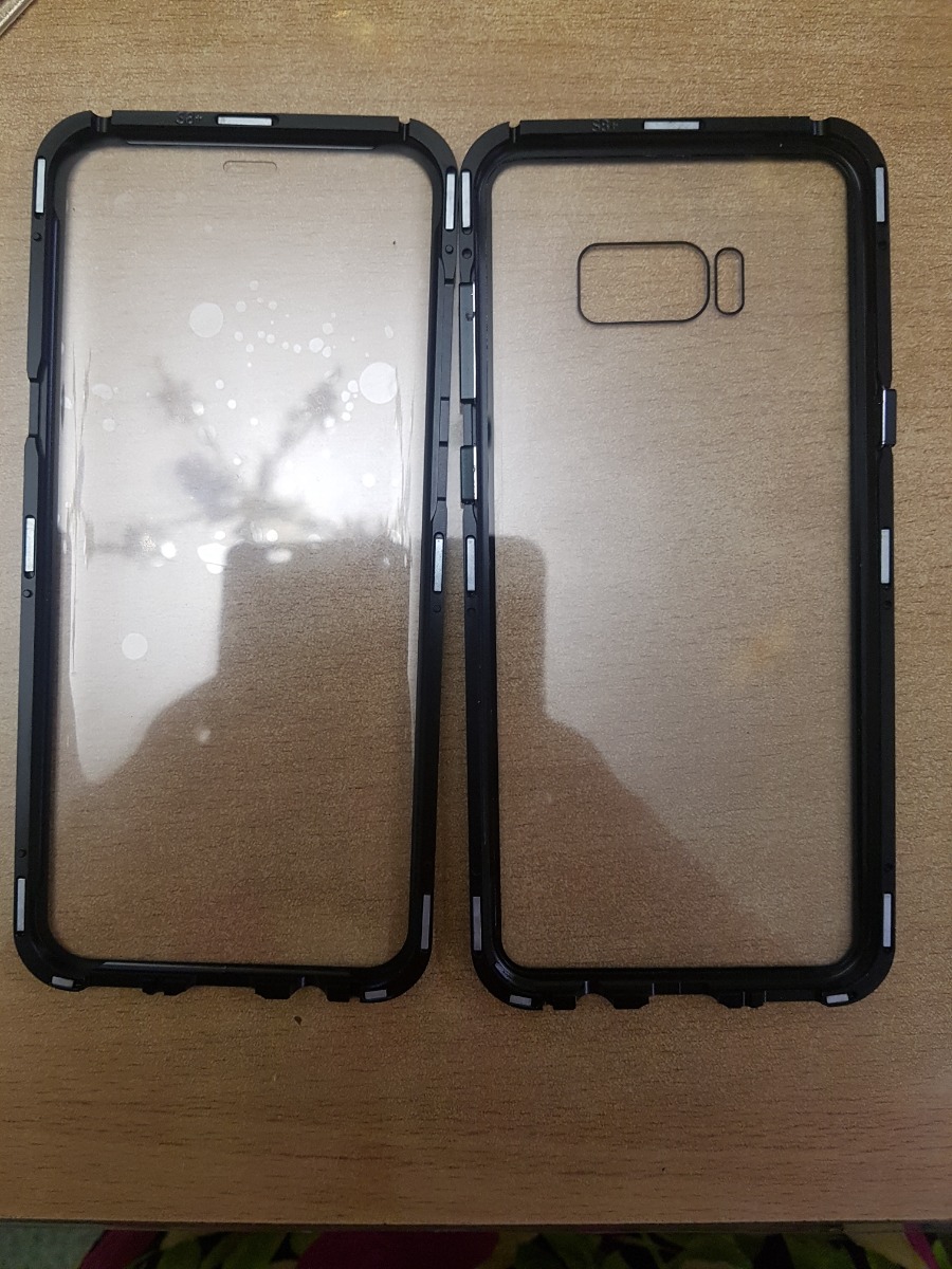 Магнитный чехол бампер для Samsung Galaxy S8 Plus SM-G955 из авиационного  алюминия и закаленного стекла прозрачный двухсторонний полностью закрывает  телефон легко достать из чехла черный