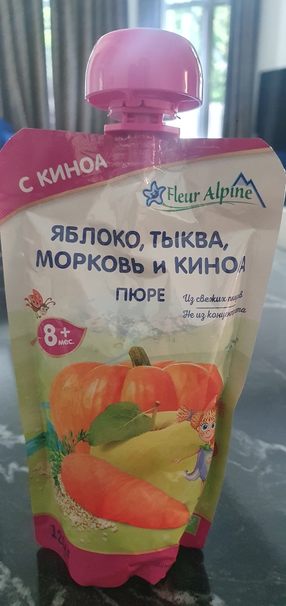 Покупаю давно Fleur Alpine. Удобно брать на прогулку с собой. Отличная альтернатива чисто фруктовым сладким пюре - сытно и питательно! Ребёнок кушает с удовольствием! 