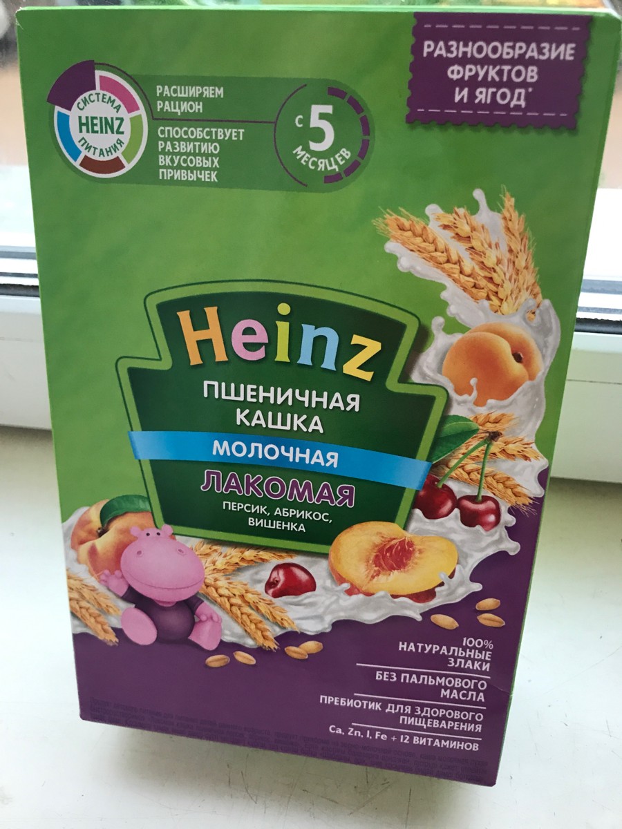 Каша heinz лакомая пшеничная абрикос персик вишенка