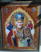 Алмазная мозаика 27х33 см на холсте с подрамником "Икона Святой Николай Чудотворец", частичная выкладка/ картина стразами/ алмазная вышивка #51, Антонина П.