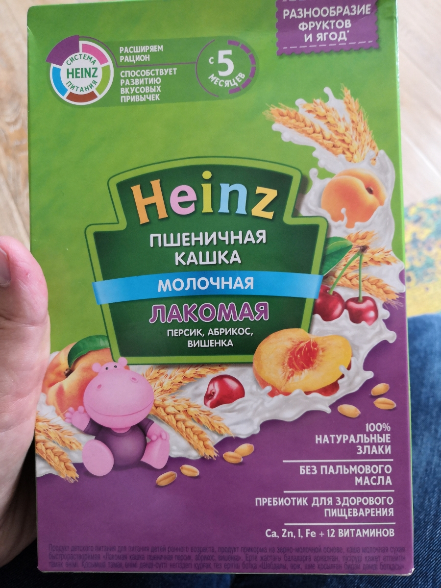 Каша heinz лакомая пшенично кукурузная персик банан вишенка